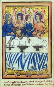 Abraham og de tre engle, fra en bog med bibelbilleder, ca. 1250